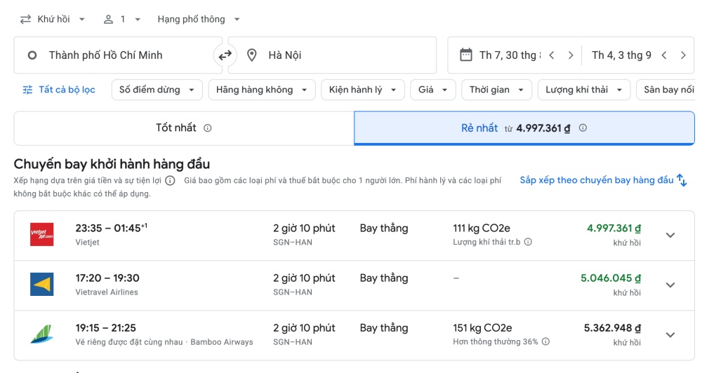 Giá vé máy bay ra Hà Nội tăng nóng dịp 2.9, cao nhất gần 7 triệu đồng