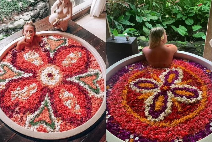 Bể bơi phủ đầy hoa ở Bali khiến phái nữ mê mẩn