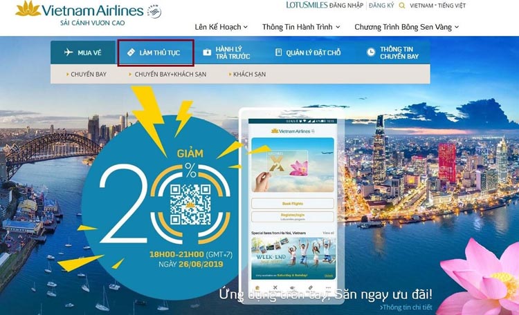 Check-in trực tuyến tại tất cả các sân bay nội địa đối với chuyến bay Vietnam Airlines Group