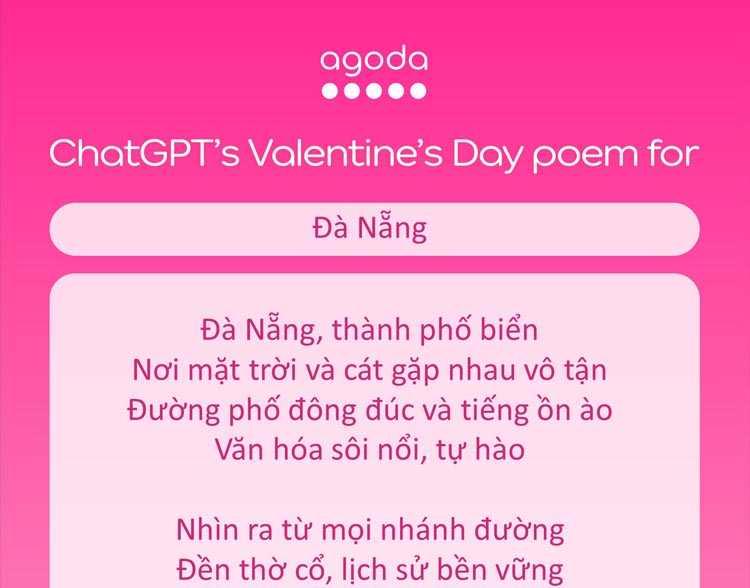 Agoda “đặt hàng” ChatGPT làm thơ ngợi ca những điểm đến nóng của mùa lễ Valentine